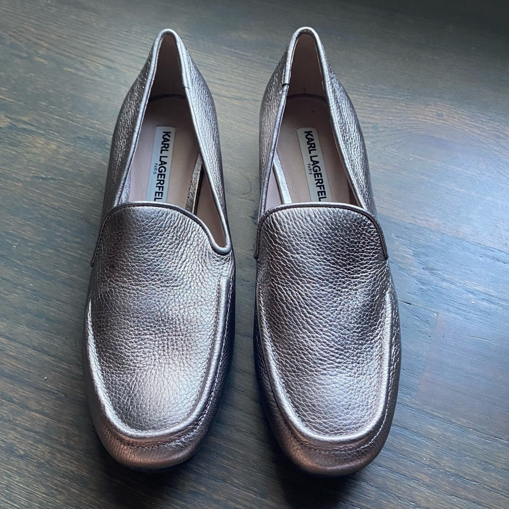 Karl Lagerfeld bronze slip on loafers sz 7.5 ( 38)